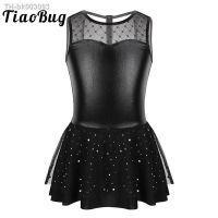 ♙✠┋ TiaoBug Kids Teens Metallic Mesh Splice Glitter Ballet Tutu Gymnastics Leotard Dress Children Girls Figure Skating Dance Costume