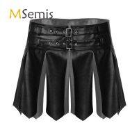 【cw】 Mens Faux Leather Tassel Skirt Adjustable Buckle Waistband Miniskirt Costume Bar Clubwear