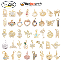 Beebeecraft 1-2 pc Brass Micro Pave Clear Cubic Zirconia Charms with Micro Pave Cubic Zirconia and Jump Rings for DIY Jewelry Makings Golden Multi Shape