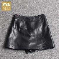 【hot】 Fashion Asymmetric Shorts Skirts Top Sheepskin Real Leather Streetwear Ladies