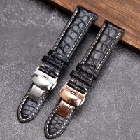 Suitable For Handmade high-end American black crocodile leather round grain strap 18 20 22MM suitable for Leroco moon pha