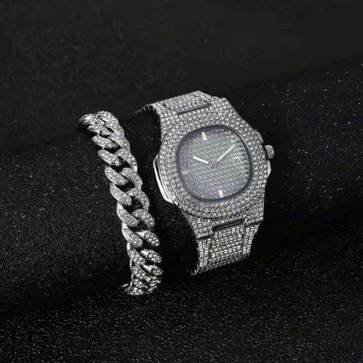 hot-seller-the-same-watch-for-men-and-women-cuban-bracelet-set-starry-hip-hop-diamond-encrusted-european-fashion-with-diamond-gold-trendy