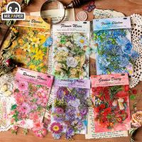 6 Styles 100Pcs/Bag Aesthetic Flower Stickers Literature Vintage Botanical Hand Account Material Decorative Stationery Stickers