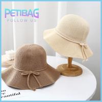 PETIBAG หมวกปีกกว้าง หมวกกันแดดหมวก โบว์น๊อต หมวกฟางฟาง หมวกของชาวประมง พับเก็บได้ คลื่นขอบ ฤดูร้อนฤดูร้อนฤดูร้อน