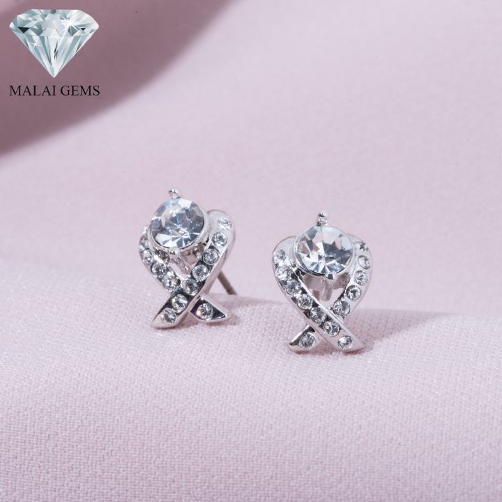 malai-gems-ต่างหูเพชร-เงินแท้-silver-925-เพชรสวิส-cz-เคลือบทองคำขาว-รุ่น-11005233-แถมกล่อง-ต่างหูcz-ต่างหูเงินแท้