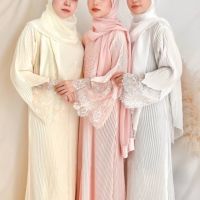 Abaya จีบ Allium ชุดลูกไม้แขน ABAYAS มุสลิม Jubah Muslimah Abaya