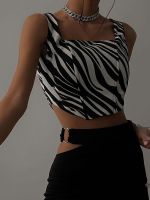 【LZ】♚  Dlflifes zebra padrão feminino espartilho moda mulher topos fino colheita superior primavera verão sem costas mulher roupas básico corpetes 2022