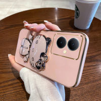 เคสสำหรับ Vivo Y78 5G / Y36 4G / Y36 5G / Y27 4G / Y27 5G เคสพร้อมกรอบขาตั้งกระจกแต่งหน้าแมวน่ารักกรอบสี่เหลี่ยมชุบ6D หรูหรากรณีที่โทรศัพท์ของผู้ถือเงางามกรอบด้านหลังเป็นป้องกันซิลิโคนนิ่มสำหรับเด็กผู้หญิง