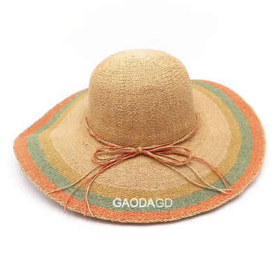 Dayan Flower หมวกสำหรับผู้หญิงหมวกถักโบว์หมวกกันแดดบังแดดฤดูใบไม้ผลิและเดินทางฤดูร้อน Bsy1หมวกชายหาดชายคาใหญ่