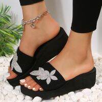 hot【DT】✻❂  Sandals 2023 Rhinestone Decoration Fashion Thick Sole Wedge Heel Outdoor Slippers