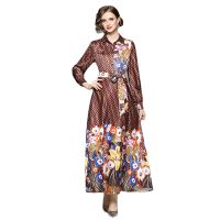 Women Dress Spot Real  Elegant Long Sleeve  Vintage Printed Maxi Dress