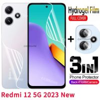 ฟิล์มไฮโดรเจลป้องกันกล้องมองหลังสำหรับ Redmi 12 5G 2023 3in 1หน้าจอแบบอ่อนฟิล์มไฮโดรเจลสำหรับ Redmi 12 12Redmi Redmi12 10 2023 4G 5G ไม่ใช่คลุมทั้งหมดหลังกระจกเทมเปอร์