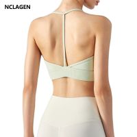 NCLAGEN Paian Dalam Olahraga Wanita บราออกกำลังกาย T-Back Lari Berbantali Tali Bahu Tipis เสื้อครอป Rompi Latihan Push-Up Blus Yoga