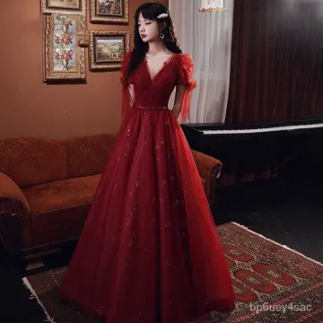 Elegant Princess Burgundy Long Prom Ball Gown – Sultan Dress