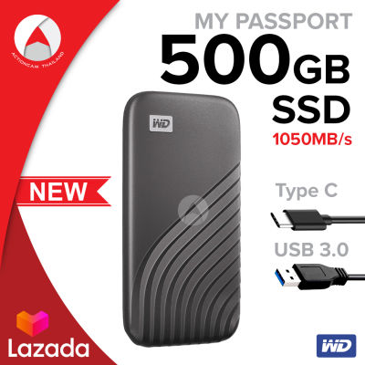 WD My Passport SSD 500 GB ฮาร์ดดิสก์พกพา Type-C, USB 3.0 (WDBAGF5000AGY-WESN) Gray สีเทา New 2020 ความเร็วในการอ่านสูงสุดถึง 1,050 MB/s2 ประกัน Synnex 5 ปี ฮาร์ดดิสก์ Solid State Drives สาย USB Type-C ต่อกับ Type-C (รองรับ USB 3.2 Gen 2)