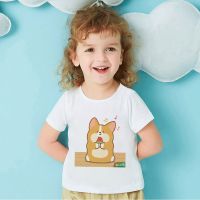 Kawaii Cartoon Corgi Fashion Kids T-shirts Short Sleeve Streetwear Casual Toddler Girl T Shirt Cute Children Tops Dropship