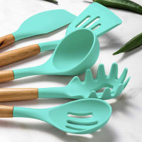 ซิลิโคนเครื่องครัวชุดทำอาหาร Non-Stick เครื่องครัวสำหรับห้องครัวไม้ Handle Spatula Shovel ไข่ Beaters เครื่องมือทำอาหาร