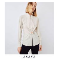 [asava aw22] Sharon O-ring shirt เสื้อเชิ้ตผู้หญิง แขนยาว แต่งเจาะวงกลม กระดุมหน้า