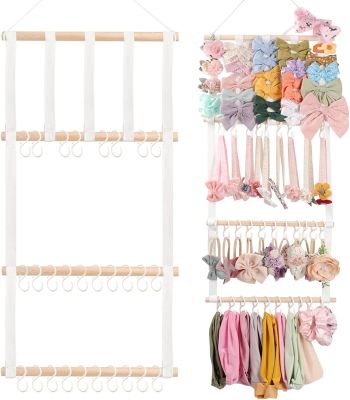 【YF】 30 S Hooks Four-layer Cloth Belt Hairpin Storage Hanger Childrens Room Wooden Hair Rope Finishing and Artifact