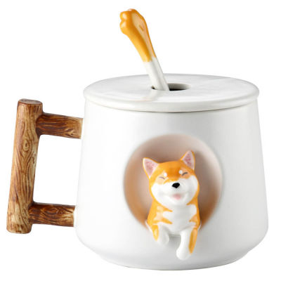 3D Creative Shiba Inu Akita Dog Ceramic Water Cup Reusable Milk Tea Coffee Cup Breakfast Milk Oatmeal Mug Office Tea Mug Set