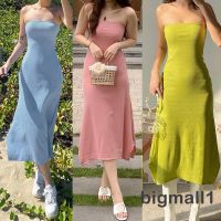 ✜۩ BIGMALL-Women´s Summer Tube Dress Elegant Strapless Solid Color Slim Fit Beach Long Dress