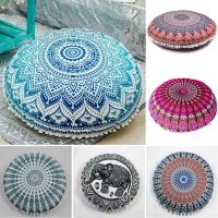 hot！【DT】✻▦  43CM Round Mandala Pattern Pillowcase Elephant Printed Cushion Cover Boho Floor Pillows