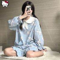 Japanese Korean Pajamas Spring Cartoon Cute Cinnamoroll Doll Collar Nightdress Long Sleeve Dress Elegant Kawaii Women 39;s Clothes