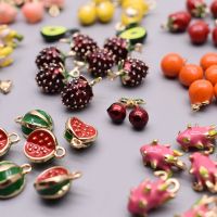 3D Metal Alloy Enamel Fruit shape Beads For Jewelry Making Necklace Earring Cute Fruit Cherry Strawberry Orange Peach Pendants Beads