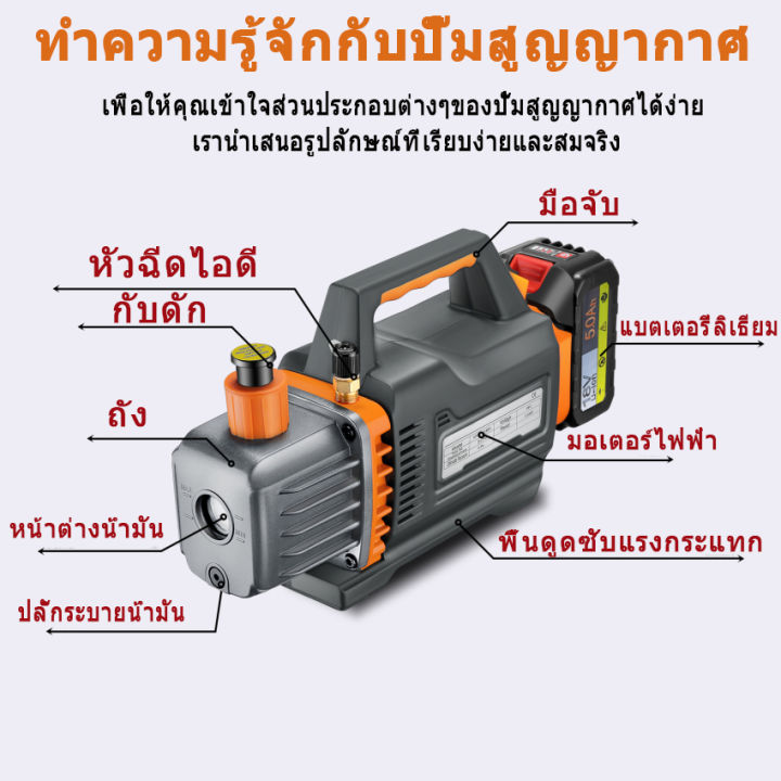 จัดส่งจากประเทศไทย-3cfm-1-4hp-dc-แบบโรตารี่ปั๊มสูญญากาศ-แบตเตอรี่ไร้สายปั๊มสูญญากาศ-ปั๊มสูญญากาศพร้อม5ah-แบตเตอรี่ลิเธียมใช้สำหรับ-air-บำรุงรักษาปรับ