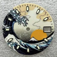 ส่วนลดวันหยุด28.5Mm Kanagawa Wave Dial นาฬิกา NH36 NH35หน้าปัดเรืองแสงเต็มรูปแบบสำหรับ NH35 NH36 4R 6R 7S เคลื่อนไหวอัตโนมัติไม่มีสายโลโก้