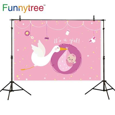 【Worth-Buy】 พื้นหลัง Funnytree สำหรับสตูดิโอถ่ายภาพการ์ตูนงานเลี้ยงฉลองทารกใกล้คลอดสาวสีชมพูพร้อมฉากหลังดาวนกกระสาเสาบูธถ่ายรูป