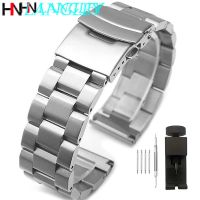 （A New Well Sell ） Silver/Black Stainless Steel Watch Bands Brushed Finish Strap 18mm/20mm/22mm/24mm Buckle Bracelet Rose Gold Wristband