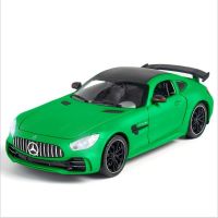 【HOT】 รถโลหะผสมขนาด1:24 Mercede Benz AMG-GT-R โมเดลรถอัลลอยโมเดลรถยนต์สปอร์ตโลหะประตูเปิดได้เสียงรถของเล่นของขวัญ