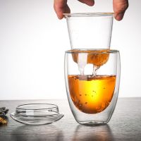 【CW】❁☄◘  Wall Layer 3 1 Glass Cup with Infuser and Lid Resistant Transparent Strainer Filter Drinkware