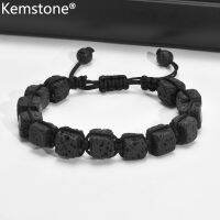 Kemstone หินลาวาสีดำปรับได้สายข้อมือถักเครื่องประดับของขวัญ