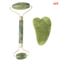 Magical Natural Jade Massage Roller + Guasha Board SPA Scraper Stone Facial Massager Set