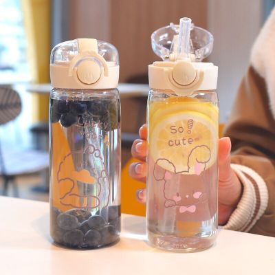 Creative Cartoon Bear Water Bottle Summer Portable Water Bottle Cute Drinking Water Bottle BPA Free Reusable Plastic Water Cup