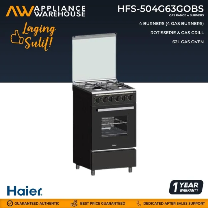 Haier HFS504G63GOBS 50cm Gas Range 4 Burners with 63L Double Burner