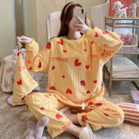 Flannel Warm Womens Pajamas Sleep Tops and Pant Soft Fleece Pajamas Sleepwear Lounge Wear Winter Set 2pcs Ladies 4XL Pijamas