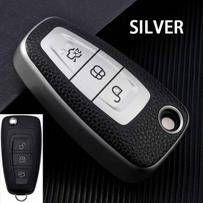 3 Buttons TPU+Leather Car Key Case Cover For Ford Ranger C-Max S-Max Focus Galaxy Mondeo Transit Tourneo Custom Auto Accessories