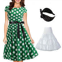 KK1950S Hepburn R ชุดเซ็กซี่แขนสั้น Polka Dot Ball Party Carnival ฮาโลวีนเวทีชุดกระโปรงสนับสนุน Hairbandq11