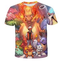 【LZ】❂  Pokemon camiseta de manga curta infantil Pikachu Cartoon Print Tee para crianças bebês meninos e meninas roupas de verão