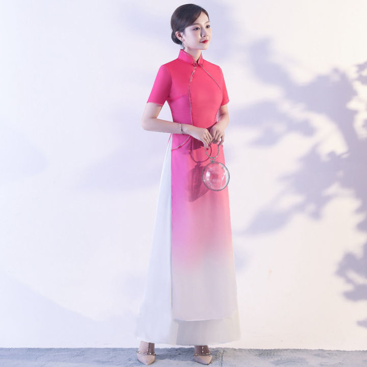 aodai-cheongsam-catwalk-ชุดเวทีระดับไฮเอนด์2022ชุดไล่โทนสีสไตล์จีนยาว