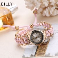 hot【DT】 Watches Pink Knitting Rope Chain Winding Movement Round Wrist