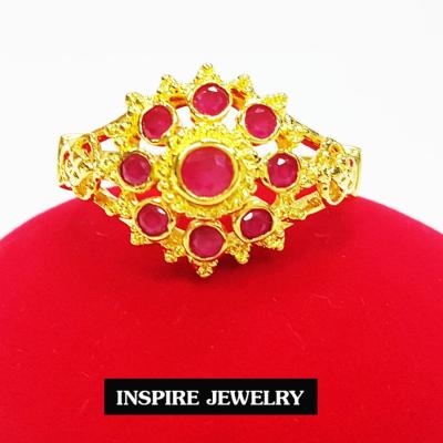 Inspire Jewelry ,แหวนพลอยทับทิมชาตั้ม ยกยอด งานจิวเวลลี่ แบบงานอนุรักษ์ไทย ตัวเรือน หุ้มทองแท้  24K พร้อมกล่องกำมะหยี่ ลายตามที่โชว์ ลายโบราณ  สวยงามมาก ปราณีต ใส่กับเสื้อผ้าไทย ชุดไทย ผ้าสไบ หรือใส่ประดับ ผ้าซิ่น ผ้าถุง ผ้าไหม