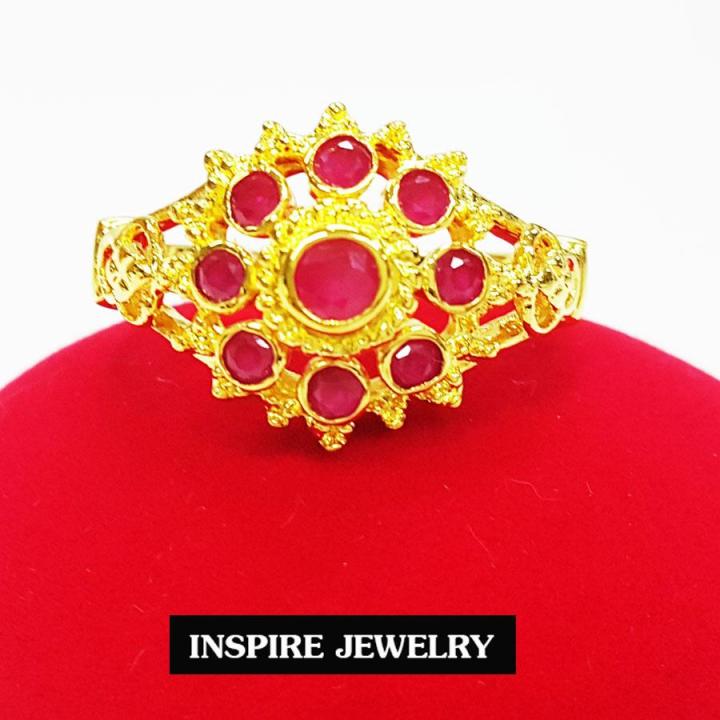 inspire-jewelry-แหวนพลอยทับทิมชาตั้ม-ยกยอด-งานจิวเวลลี่-แบบงานอนุรักษ์ไทย-ตัวเรือน-หุ้มทองแท้-24k-พร้อมกล่องกำมะหยี่-ลายตามที่โชว์-ลายโบราณ-สวยงามมาก-ปราณีต-ใส่กับเสื้อผ้าไทย-ชุดไทย-ผ้าสไบ-หรือใส่ประด