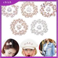 CHIZH 10PCS ที่เป็นประกาย เครื่องประดับหมวก รูปดอกไม้ กิ๊บติดผมไข่มุก กระดุมมุก คลิปหนีบหมวก ปุ่ม Rhinestone