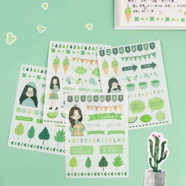 mohamm-4-sheets-cute-character-series-decorative-sticker-books-scrapbooking-diy-note-paper-sticker-flakes-stationary-office-accessories-art-supplies