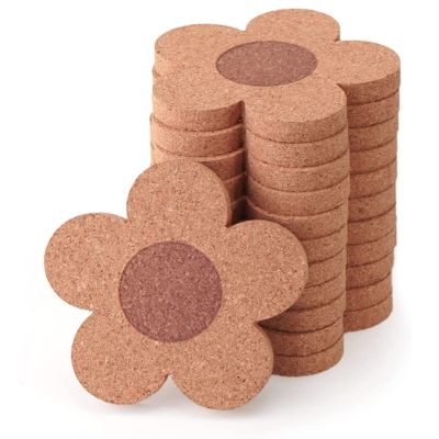 12PCS Cute Coasters for Drinks,Absorbent&amp;Reusable Coaster Set 4Inch Cork Flower Shape Coasters for Coffee,Tea Cup Mat