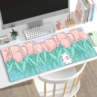 Cute Pink Tulips Mouse Pad Desk Mats Kawaii Large Office Keyboard MouseMat Purple Rugs Mousepad Cartoon Girly Gamer for Laptop